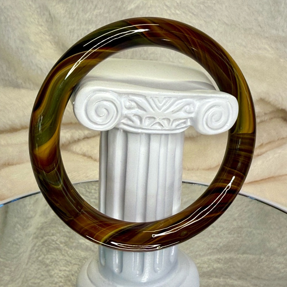 Brown Marbled Glass Bangle Bracelet 8”
